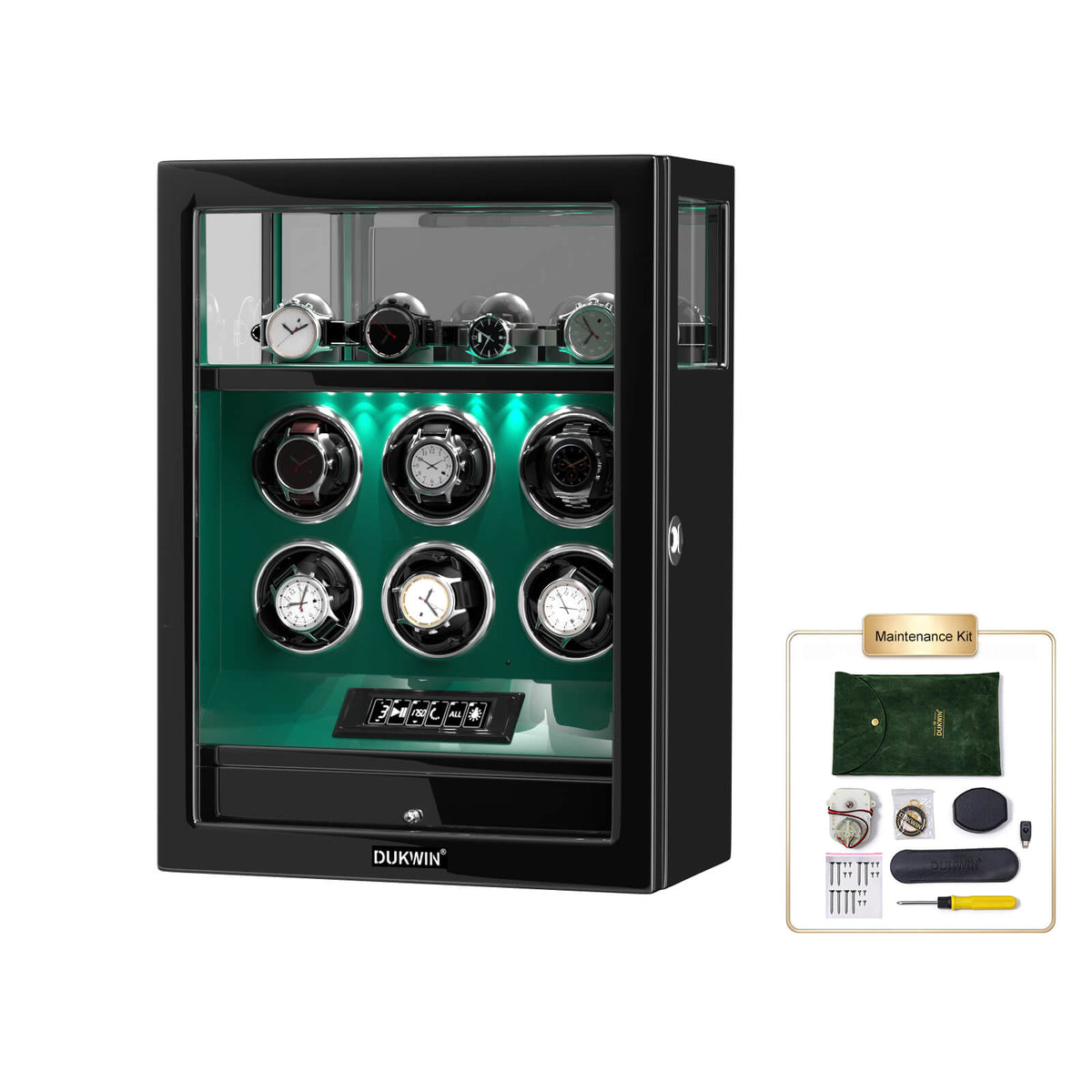 Verrouillage D'empreintes Digitales 6 Remontoirs De Montres Avec Télécommande LCD De Stockage De Montres Supplémentaires - Vert