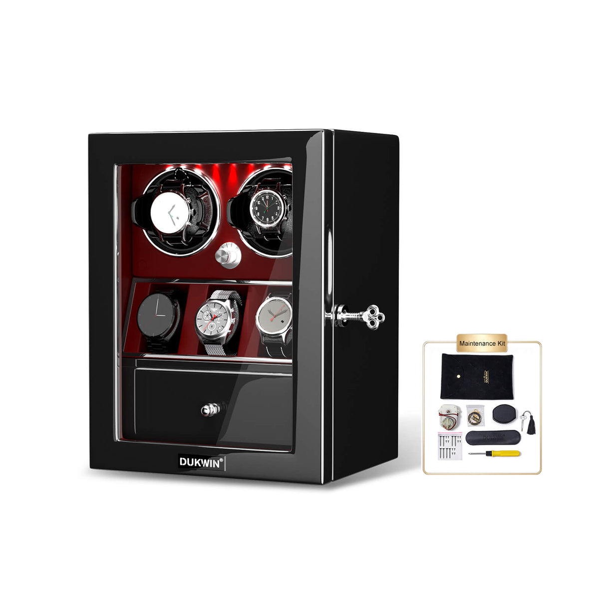 2 Watch Winders for Automatic Watches with 3 Watches Organizer Storage- Red