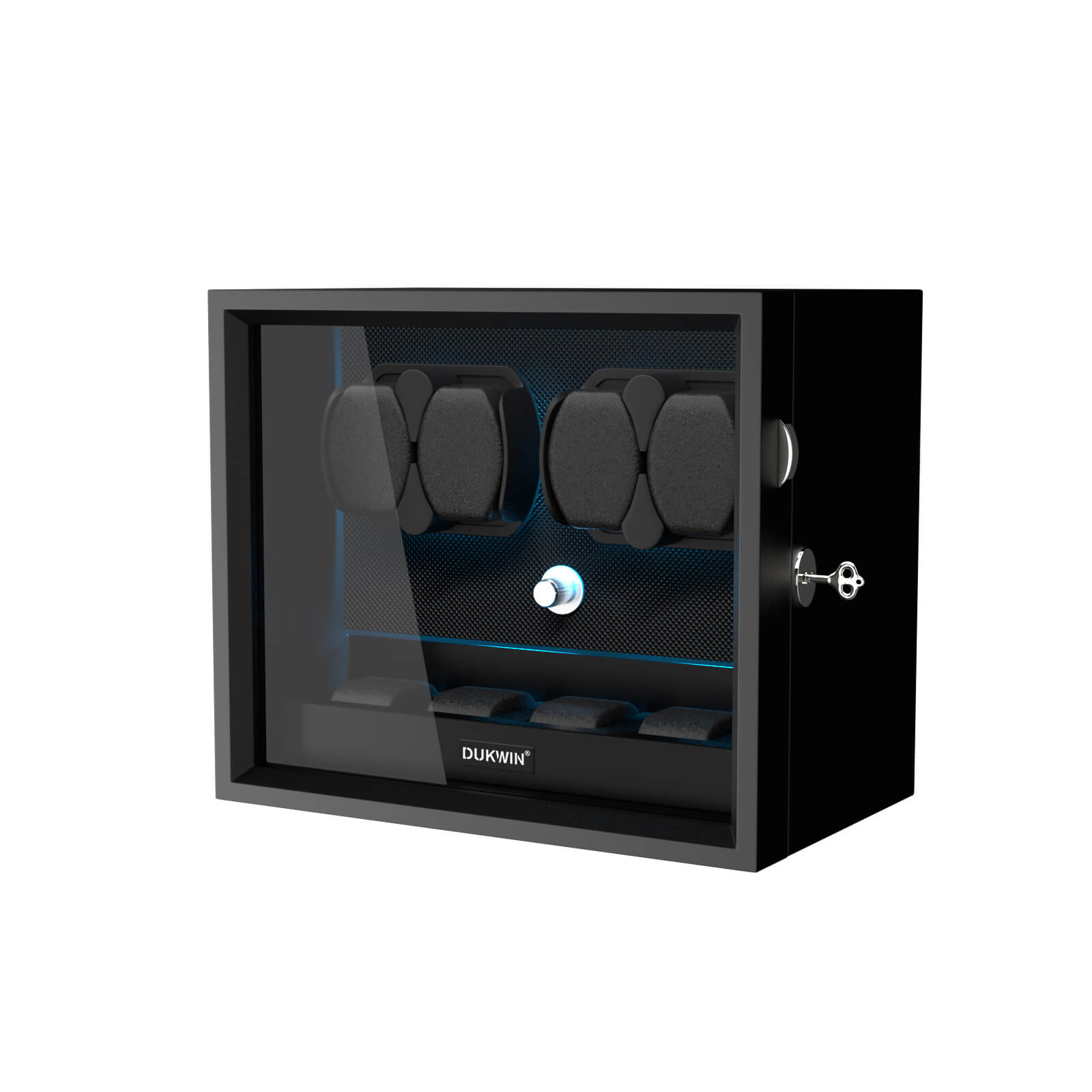 4 + 4 Watch Winder with Extra Storages Aurora Blue Light Quiet Motors - Black