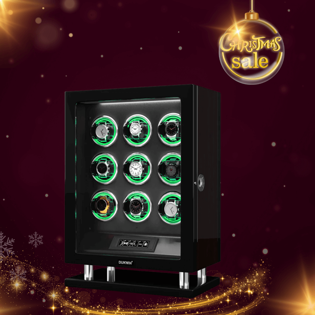 Special Edition- 9 Watch Winder with Upgraded Fingerprint UnLock RGB Light Large Watch Box